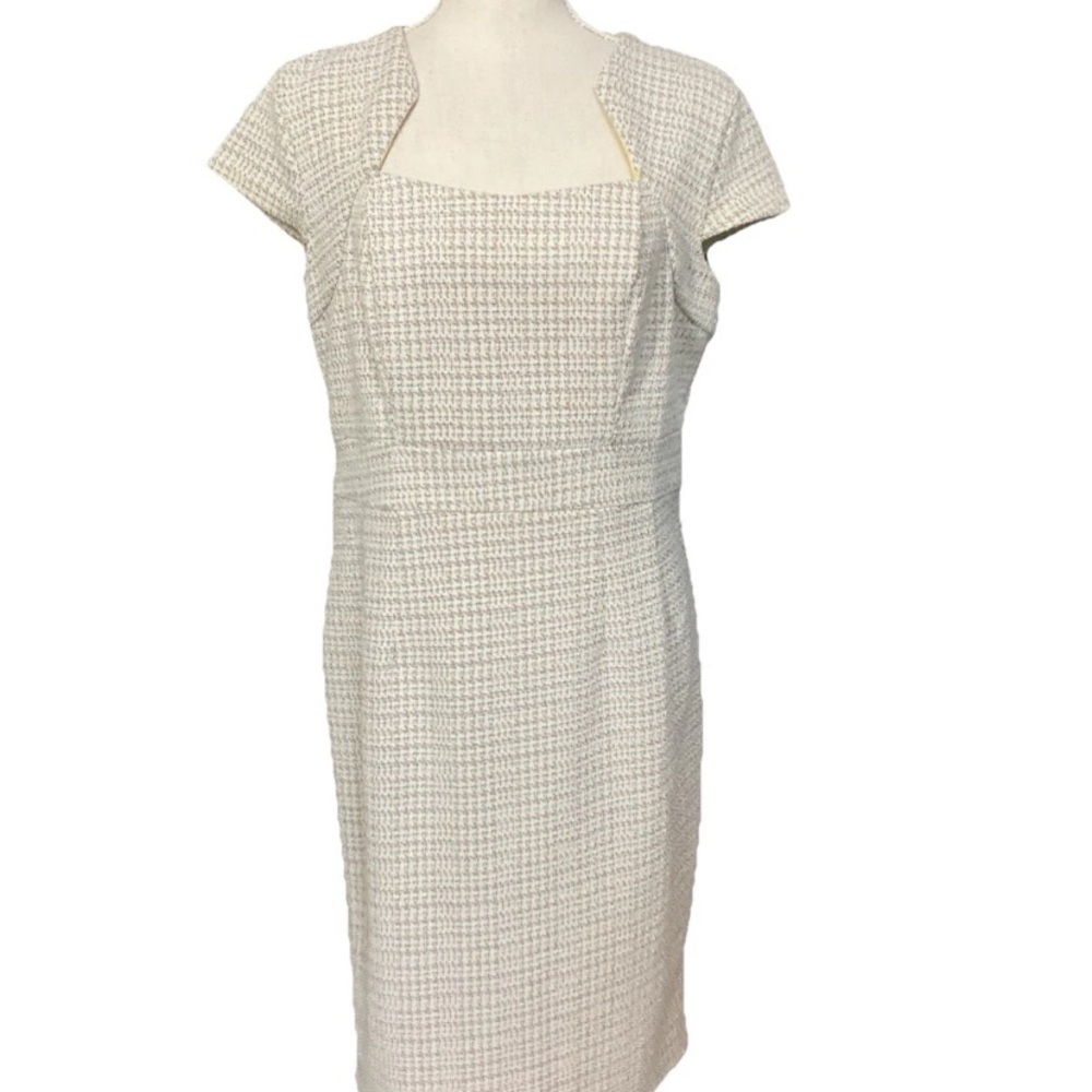 Grace Karin Ivory Tweed Pencil Sheath  Dress Square Neck Size Large